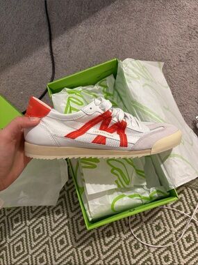 Sam Edelman White Sneakers with Red Stripe Accents